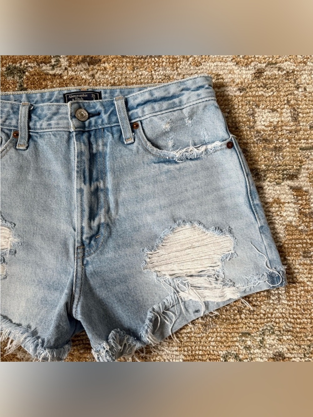 Abercrombie & Fitch Light Blue Distressed Denim Shorts